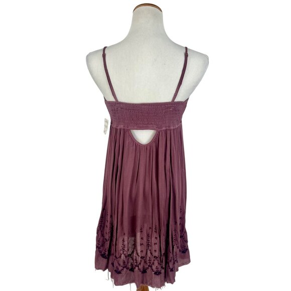 RARE NWT Free People Mauve Crinkly Crepe Embroidered Babydoll Mini Slip Dress - Picture 10 of 16